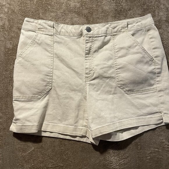 D. Jeans Shorts Womens 14 Plus Khaki Beige Mid Rise Casual Canvas Pockets - Picture 1 of 5